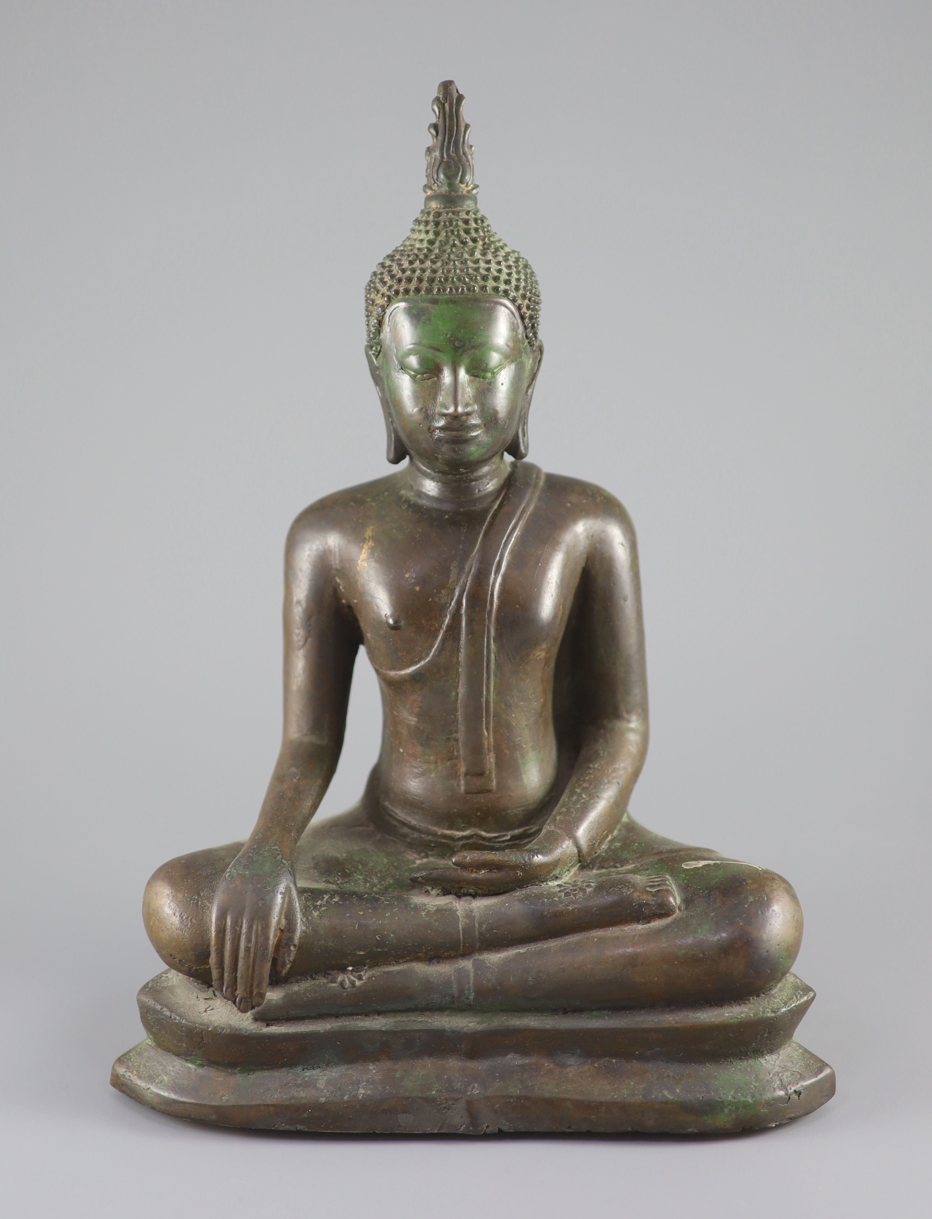 A large Thai bronze seated figure of Buddha Shakyamuni, Ayutthaya Period, 17th/18th century, 36 cm high